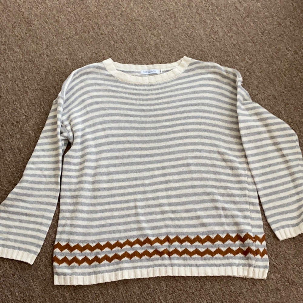 Lightweight grey and white striped sweater